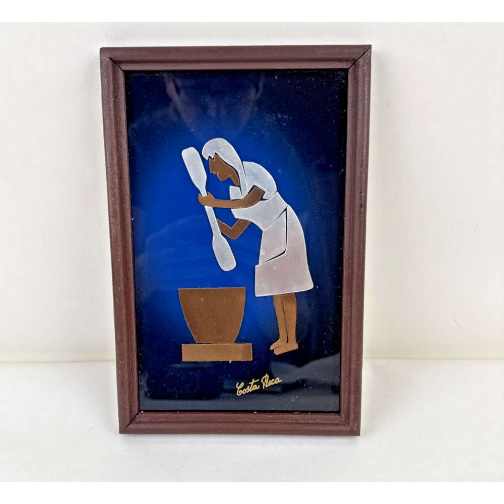 Costa Rica Folk Art Collage blue Mixed media Art vintage